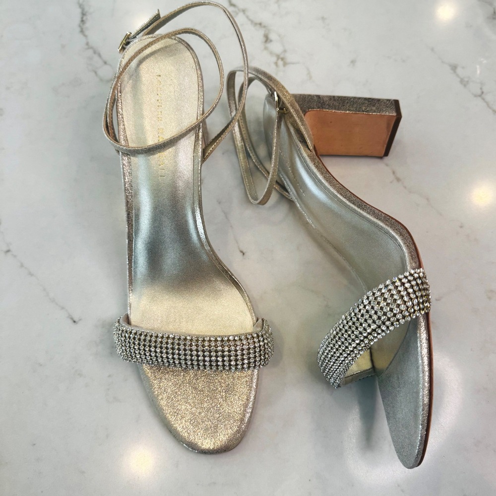 Loeffler Randall Shay Wom 11.5 Gold/Silver Glitter Rhinestone Block‎ Heel Sandal